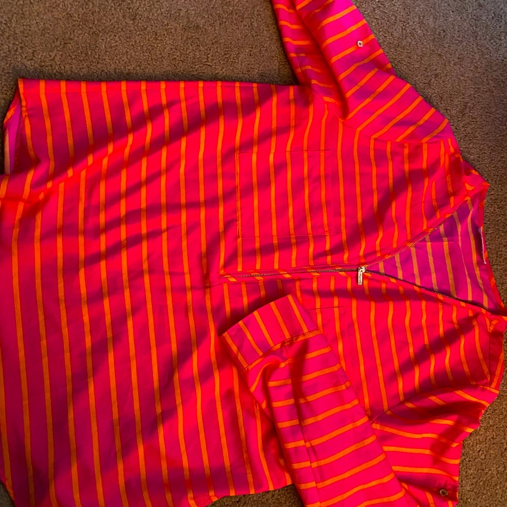 Hot pink and orange striped long sleeve zippered shirt